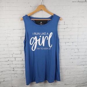 LULAROE BLUE SLEEVELESS I RUN LIKE A GIRL  TRY TO KEEP UP ATHLETIC TOP SIZE L